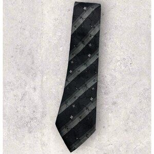 MARC JACOBS Silk Tie ITALY Gray White Striped Floral W:3.1" EUC